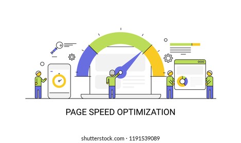 Website Speed - Loading Time - Page Optimization SEO Flat Line Vector Illustration