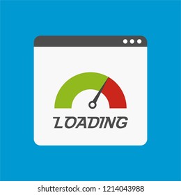 Website speed loading time. Web browser with speedometer test showing fast good page loading speed time. Vector illustration
