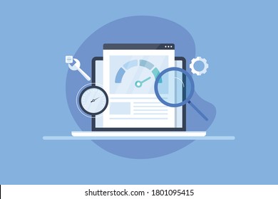 Website Speed optimization, Website speed test, SEO checker, SEO tools - conceptual vector illustration with icons on isolated background