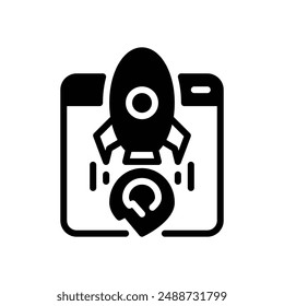 Website Speed with Rocket Icon Vector Illustration with Solid Black Style