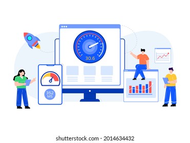Website speed test in flat illustration design 
