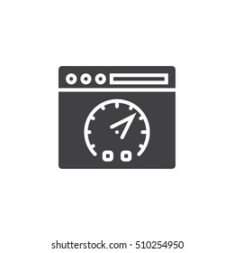 Website speed test symbol. Webpage and dashboard icon vector, filled flat sign, solid pictogram isolated on white, logo illustration