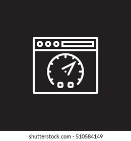 Website speed test symbol. Webpage and dashboard line icon, outline vector sign, linear pictogram isolated on black. logo illustration