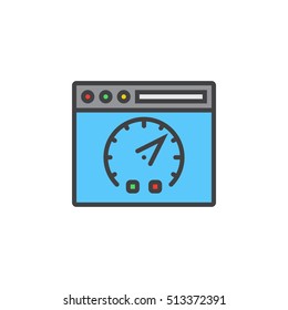 Website speed test symbol. Webpage and dashboard line icon, filled outline vector sign, linear colorful pictogram isolated on white. logo illustration