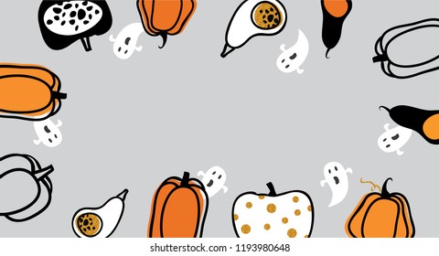 Website spooky header or banner with Halloween pumpkins. Poster, banner or background for Trick or Treat Halloween Party with scary pumpkins.