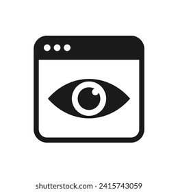 Website spy. Webpage with eye icon flat style isolated on white background. Vector illustration