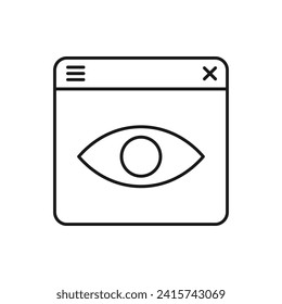 Espía de sitio web. Página web con el estilo de línea de iconos oculares aislado en fondo blanco. Ilustración del vector