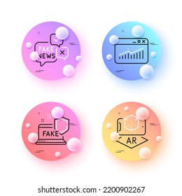 Website statistics, Fake news and Fake internet minimal line icons. 3d spheres or balls buttons. Augmented reality icons. For web, application, printing. Vector