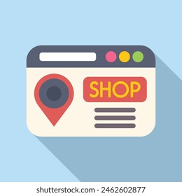 Website store locator icon flat vector. Shop online. Pin road area