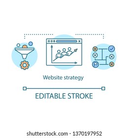 Website strategy concept icon. Digital marketing idea thin line illustration. Traffic, audience monitoring. Sales conversion rate. Targeted marketing. Vector isolated outline drawing. Editable stroke