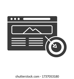 Website strategy glyph black icon. SEO optimization sign. Digital marketing vector pictogram. Targeting symbol. Button for web page, app, promo. UI UX GUI design element