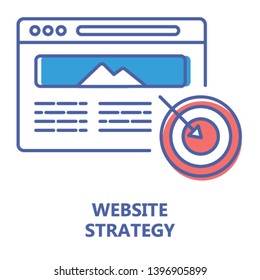 Website strategy line color icon. SEO optimization sign. Digital marketing vector pictogram. Targeting symbol. Button for web page, app, promo. UI/UX/GUI design element. Editable stroke.