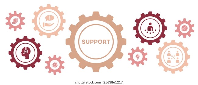 WEBSITE SUPPORT Banner Vector Concept with Icons of Service, Expert Advice, Assistance, Reliability, and Problem-Solving Solutions