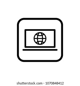 Website symbol on laptop screen line vector icon. Web site outline illustration.