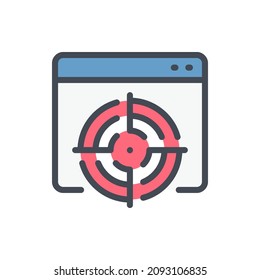 Website with target audience search color line icon. Web page with target vector outline colorful sign.