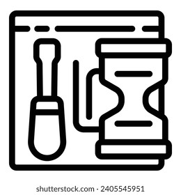 Vector de contorno de icono de mantenimiento técnico del sitio web. Desarrollo tecnológico en línea. Diseño de software de codificación