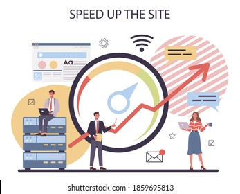 Website technical support concept. Idea of web page diagnostic service. Providing web site with updated information. Flat vector illustration