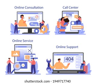 Website technical support online service or platform set. Web page