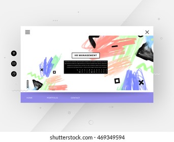 Website template with abstract watercolor elements for business designs and backgrounds. All aquarelle elements are monochrome and easy to recolor.