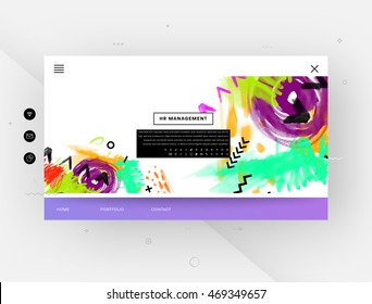 Website template with abstract watercolor elements for business designs and backgrounds. All aquarelle elements are monochrome and easy to recolor.