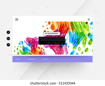 Plantilla de sitio web con elementos de acuarela abstracta para diseños de negocio y fondos.
