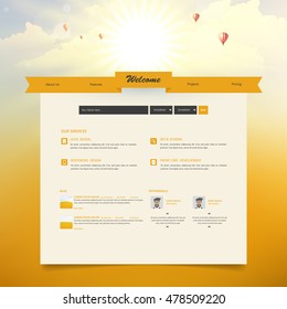 Website Template with Autumn Sunset Illustration. Vector Eps 10