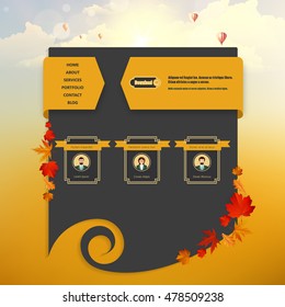 Website Template with Autumn Sunset Illustration. Vector Eps 10