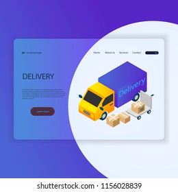 A website template or a banner design with a truck image and delivery for the delivery concept. Vector illustration