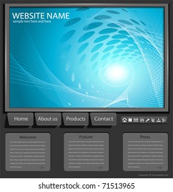 Website-Vorlage, blaue Abstraktion auf grauem Hintergrund, bearbeitbarer Vektorgrafik