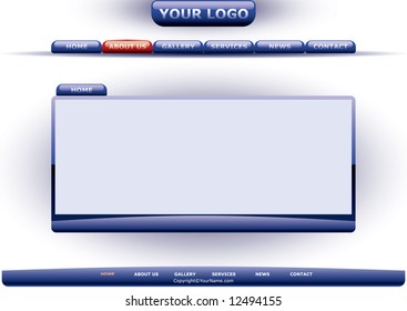 Website template blue glossy buttons