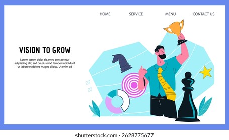 Modelo de site para finanças de negócios, análises, estratégias de mercado e técnicas de gerenciamento. Aconselhamento de especialistas financeiros e conceito de análise, ilustração vetorial plana isolada em branco.