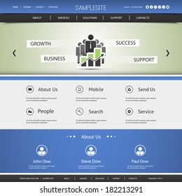 Plantilla de sitio web con diseño de encabezado de negocio: crecimiento, negocios, soporte, éxito