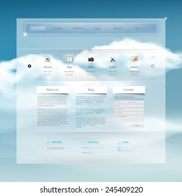 Website Template with clouds on sky and tablet. 