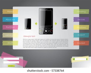 Website template with color tapes and cellphones