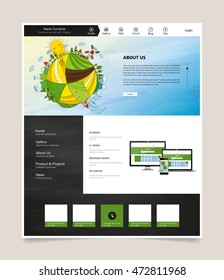 Website Template, with colorful cartoon header illustration. Vector Layout.