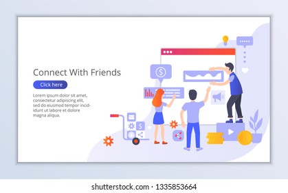 Website template of connect with friends, flat design vector illustration, for graphic and web design