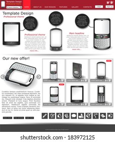 Website template design along with icons and images. Cellphone and wireless related