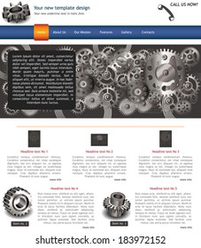 Website template design along with icons and images. Gears related