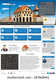 Website template design along with icons and images   Construction related  