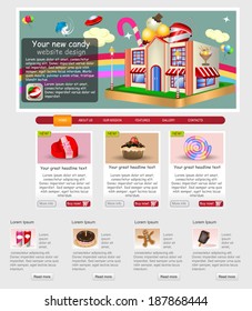 Website template design along with icons and images  Candy store related 