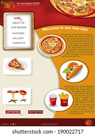 Website Template Design Along With Icons And Images. Pizza Restaurant Related 