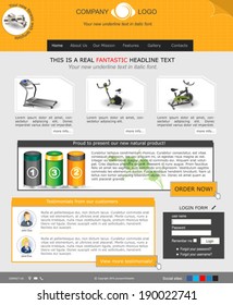 Website template design along with icons and images. Fitness related