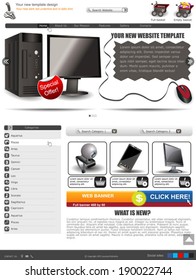 Website template design along with icons and images. Computer shop related