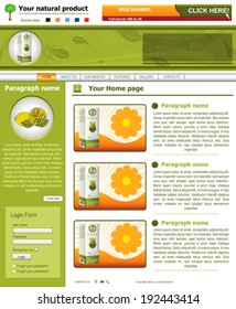 Website template design along with icons and images. Natural product food related.