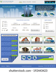 Website template design along with icons and images. Real estate related.