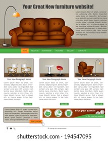 Website template design along with icons and images. furniture or interior related.