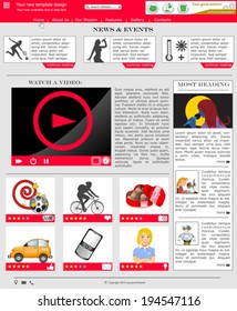 Website template design along with icons and images. Internet news.
