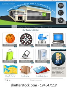 Website template design along with icons and images. Internet shop related.
