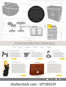 Website template design along with icons and images. Office furniture.