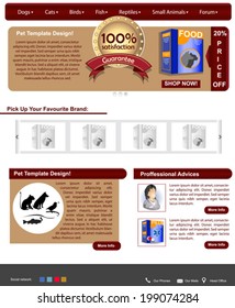 Website template design along with icons and images. Pet store  